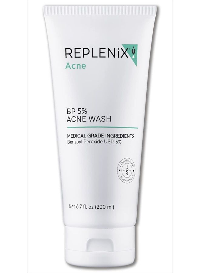 Acne Wash - Medical Grade 5% Benzoyl Peroxide Face and Body Wash – Soothing Soap-Free Cleanser for Blemish and Acne Prone Skin, 6.7 oz