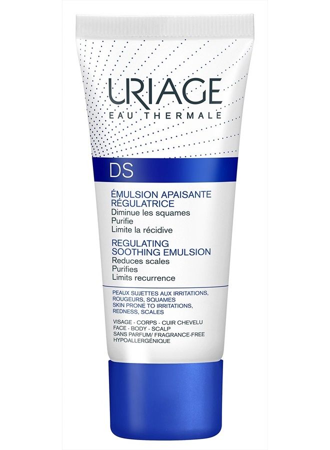 URIAGE D.S. Regulating Soothing Emulsion 1.35 fl.oz. | Treatment with Restorative & Hydrating Properties for Face & Body | Reduces Scales and Soothes Skins Subjected to Irritations, Redness and Scales