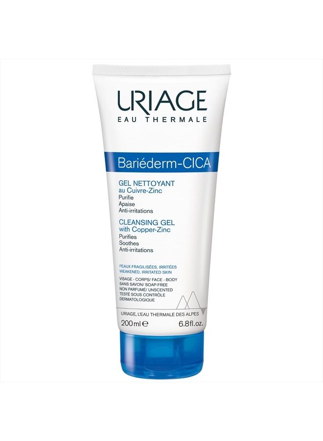 URIAGE Bariederm Cleansing Cica-Gel 6.8 fl.oz. | Ultra-Rich, Soothing And Purifying Cleansing Gel for Sensitive and Irritated Skin | High-Tolerance Cleanser for Face and Body