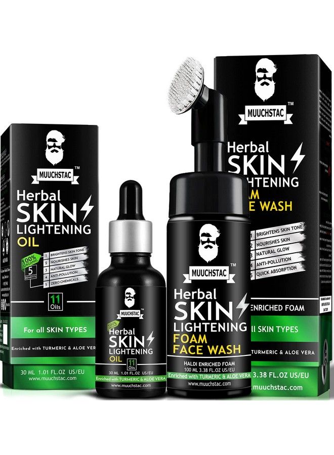 Mens Herbal Skin Lightening Oil 30 Ml & Haldi Enriched Foam Face Wash 100 Ml Combo Pack For Everyday Use Skin Lightening And Nourishment