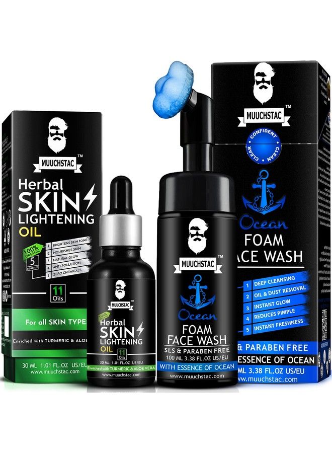 Skin Lightening Oil 30 Ml & Ocean Blue Foam Face Wash 100 Ml Combo For Men Skin Care Kit For Skin Lightening Daily Deep Cleansing And Instant Freshness