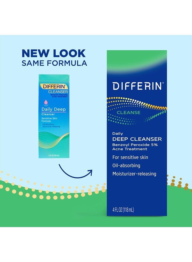 Acne Face Wash with 5% Benzoyl Peroxide, Daily Deep Cleanser by the makers of Differin Gel, Gentle Skin Care for Acne Prone Sensitive Skin, 4 oz (Packaging May Vary)