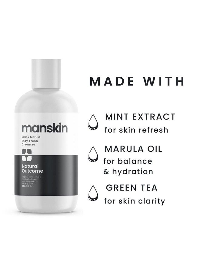 Man Skin Face Wash Cleanser Skin Care Mint & Marula Refreshing Facial Cleansing Gel For Men Sulfate Free 8 Oz