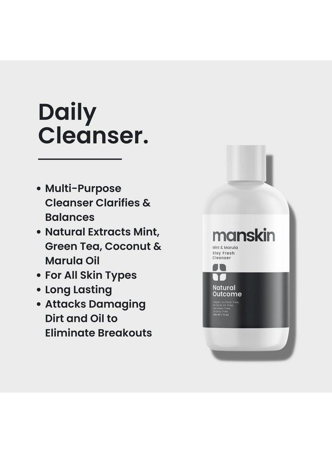 Man Skin Face Wash Cleanser Skin Care Mint & Marula Refreshing Facial Cleansing Gel For Men Sulfate Free 8 Oz