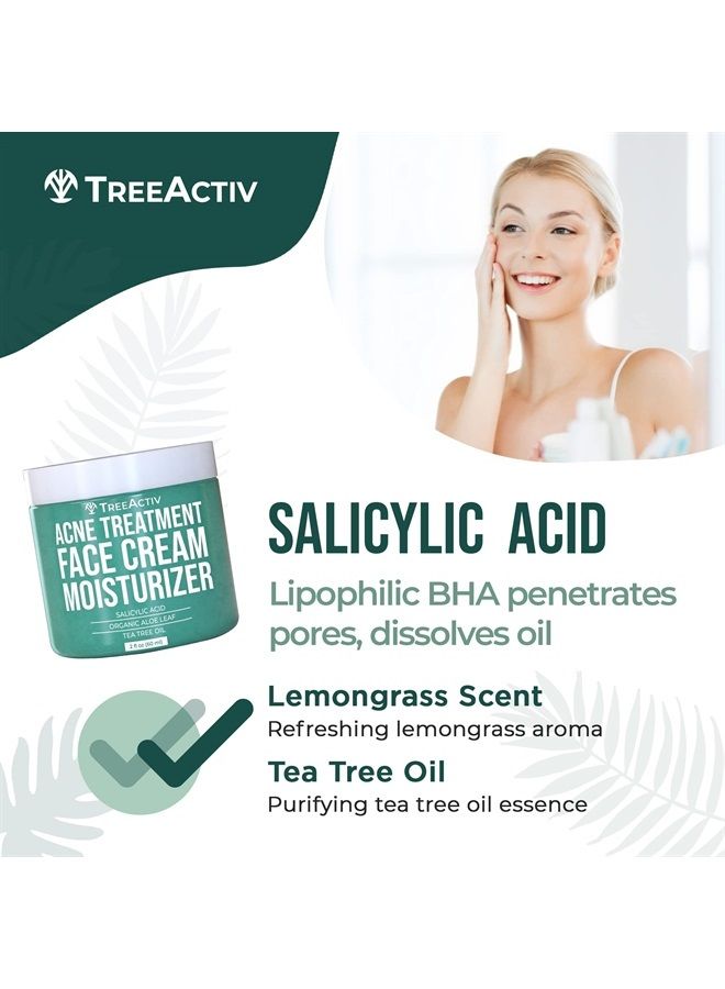 Salicylic Acid Face Moisturizer, 2 fl oz, Acne Treatment Face Cream for Oily Skin with and Tea Tree Oil, For Teens and Adults with Acne Prone Skin and Cystic Acne, 90 Day Supply