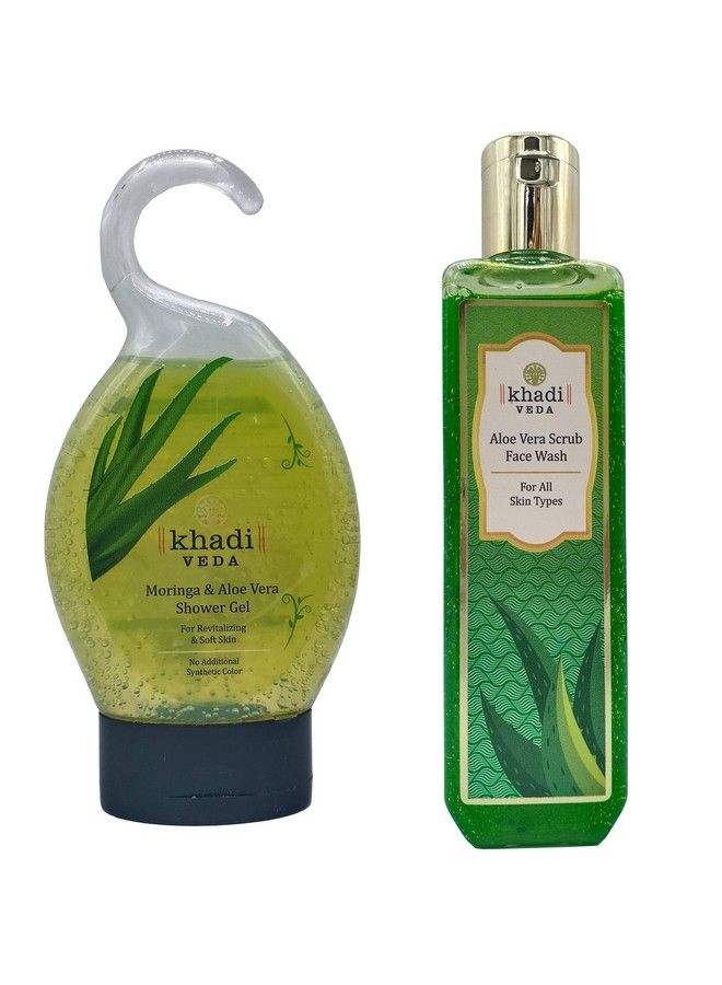 Moringa Aloe Vera Shower Gel For Revitalizing & Soft Skin 175 Ml ; Aloe Vera Scrub Face Wash Fore All Skin Type 200 Ml ; Combo Pack