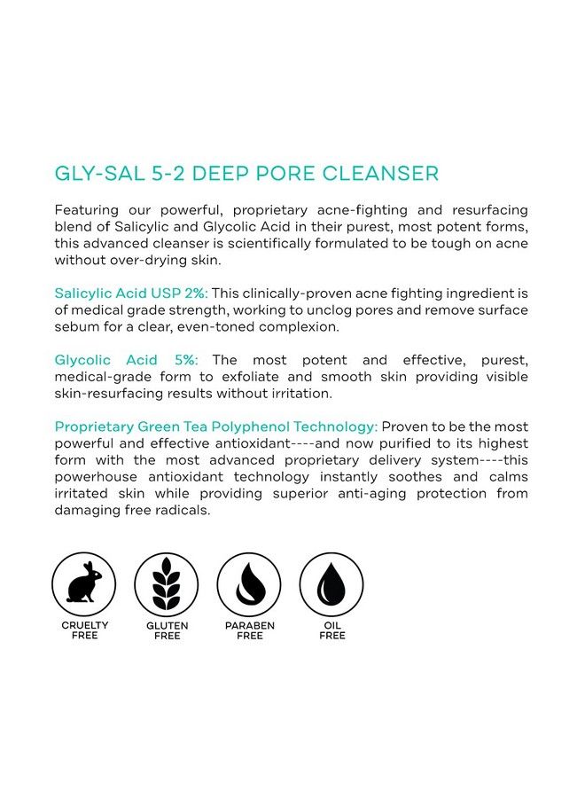 Glysal Deep Pore Acne Cleanser Cream To Foam Face Wash Medical Grade Acne Treatment Glycolic & Salicylic Acid Oilfree 6.7 Oz.