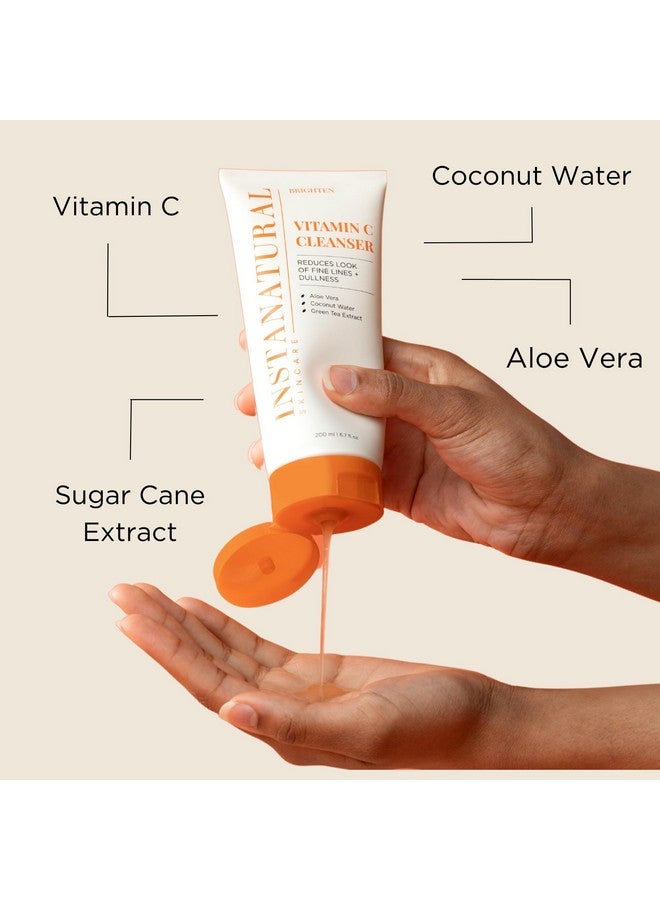 Nstanatural Vitamin C Cleanser Face Wash Brightens And Reduces Signs Of Aging Fine Lines And Uneven Texture With Coconut Water And Aloe Vera 6.7 Fl Oz