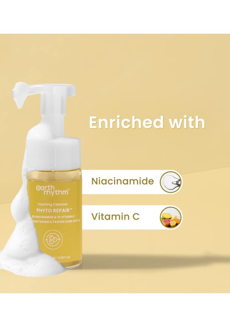 Earth Rhythm 2% Niacinamide Foaming Face Wash with 1% Vitamin C Brightens Skin 100ml