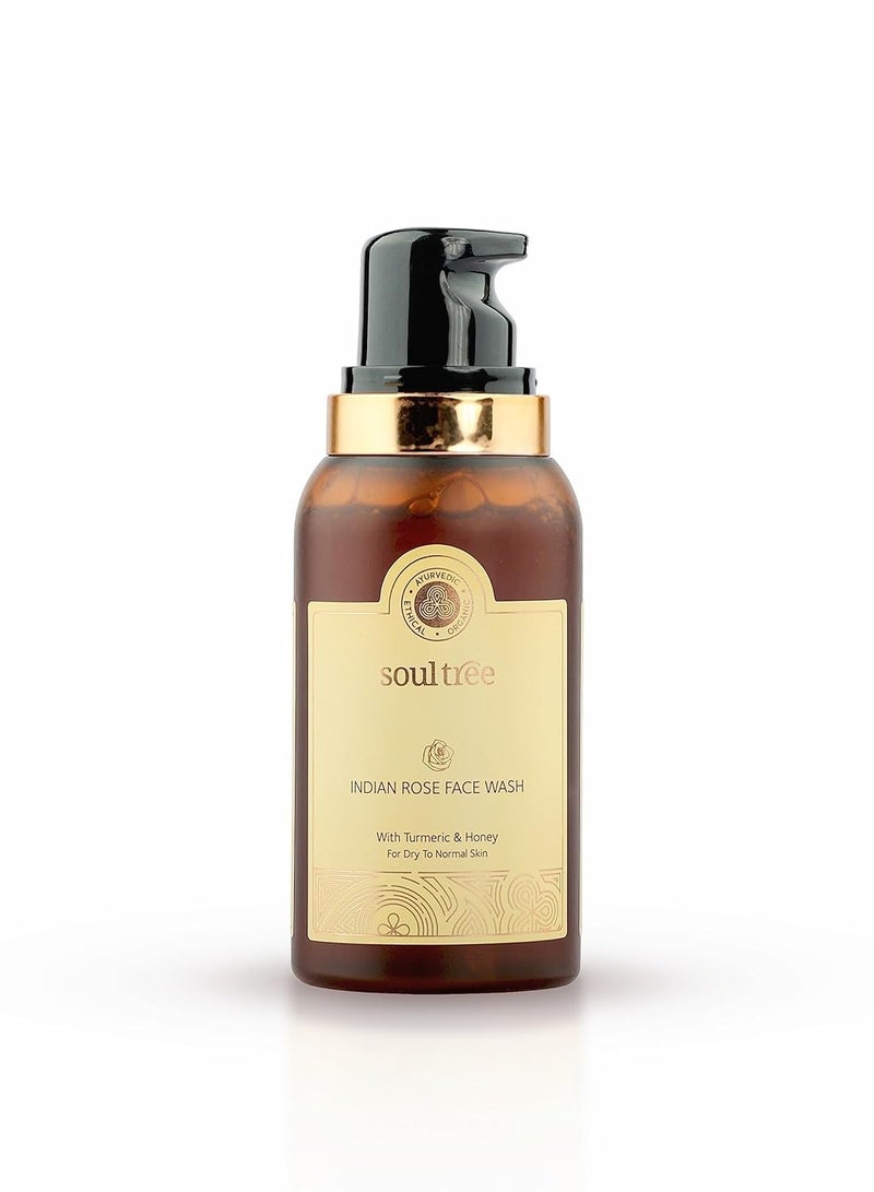 SoulTree Ayurvedic Indian Rose Face Wash With Turmeric Honey For Dry to Normal Skin Heals and Prevents Blemishes 120ml