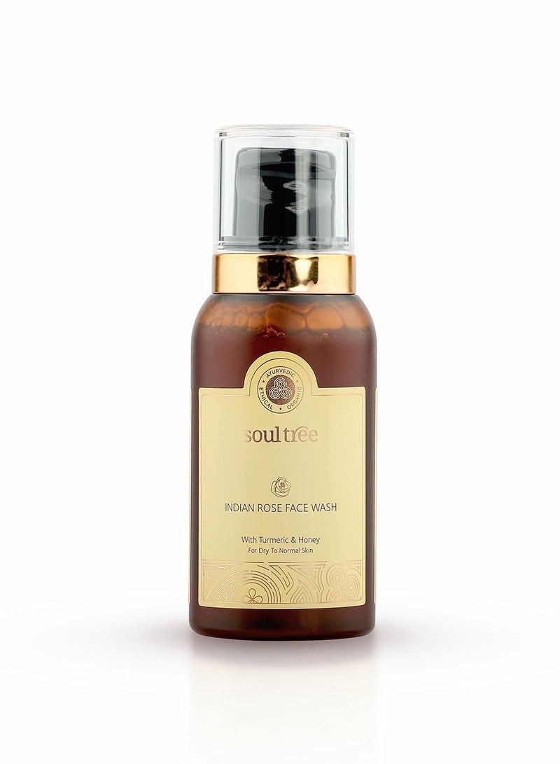 SoulTree Ayurvedic Indian Rose Face Wash With Turmeric Honey For Dry to Normal Skin Heals and Prevents Blemishes 120ml