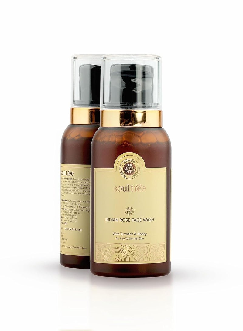 SoulTree Ayurvedic Indian Rose Face Wash With Turmeric Honey For Dry to Normal Skin Heals and Prevents Blemishes 120ml