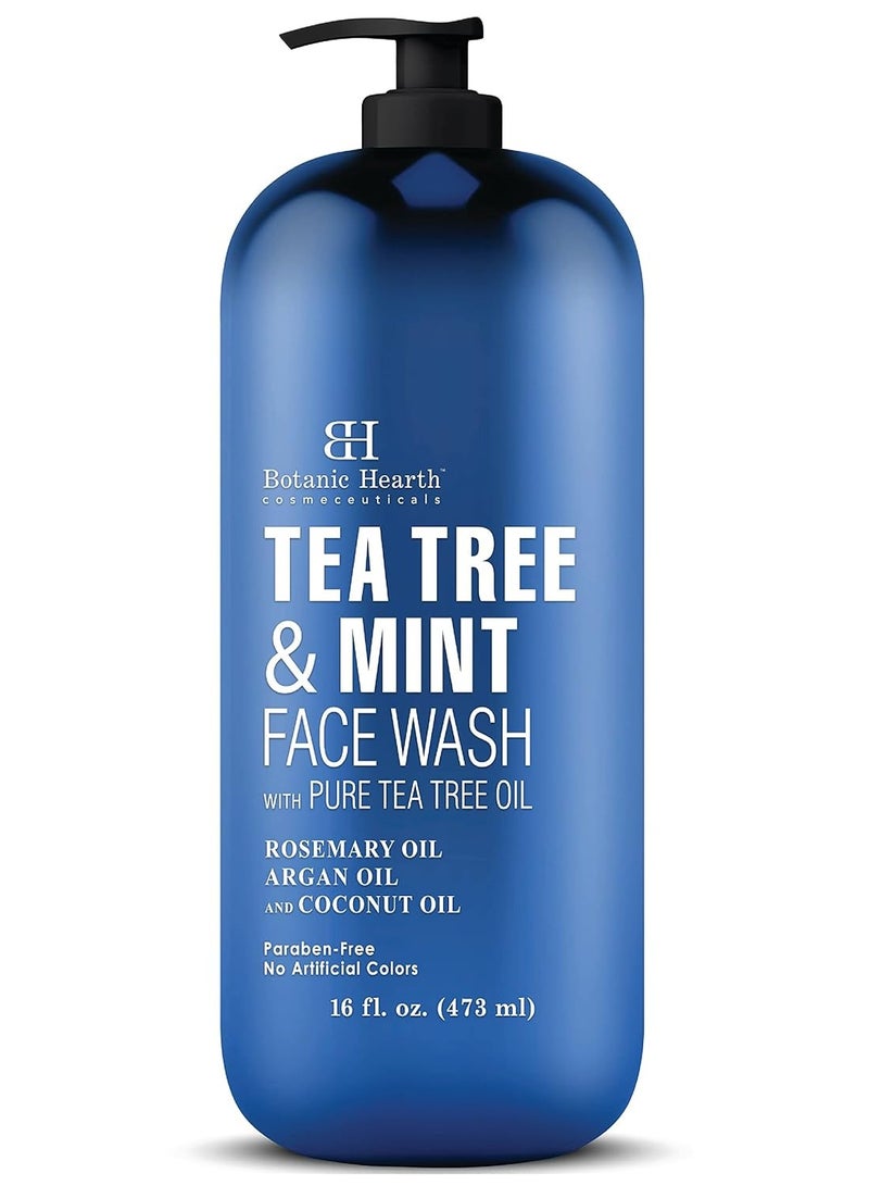 Botanic Hearth tea tree face wash with mint acne fighting therapeutic hydrating liquid face soap with pure tea tree oil for women and men paraben free 16 fl oz