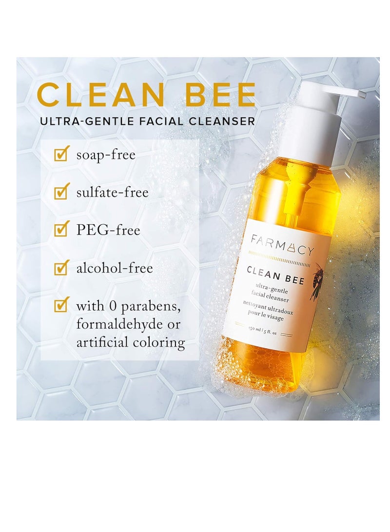Farmacy Clean Bee Gentle Facial Cleanser - Daily Face Wash & Moisturizer w/Hyaluronic Acid
