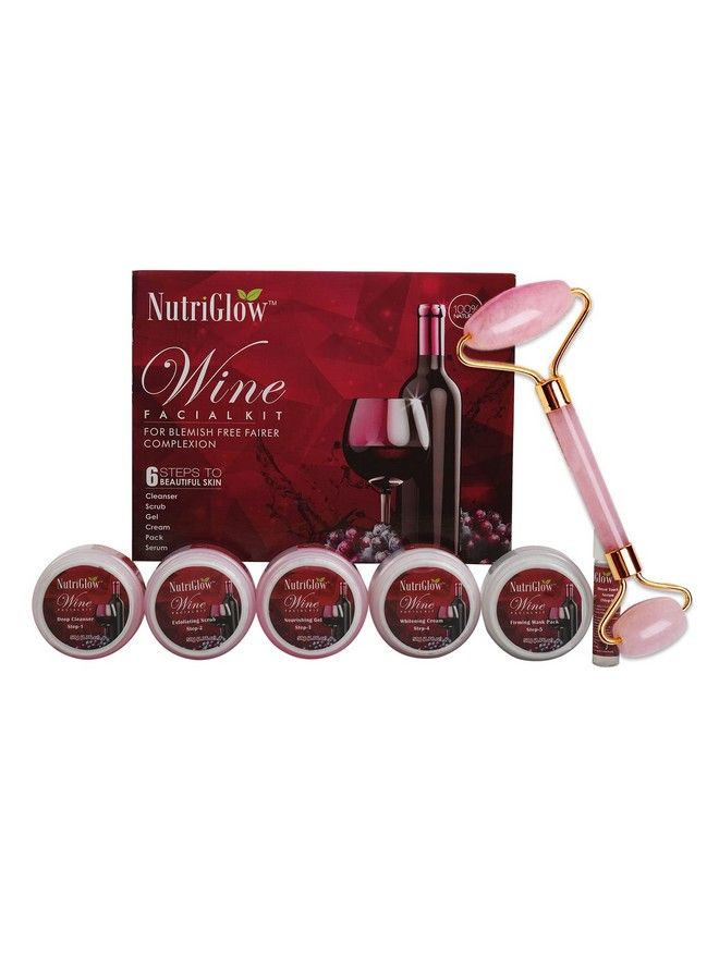 Wine Facial Kit 6Pieces Skin Care Set For Antiaging Pore Tightening 250Gm+10Ml With Jade Roller