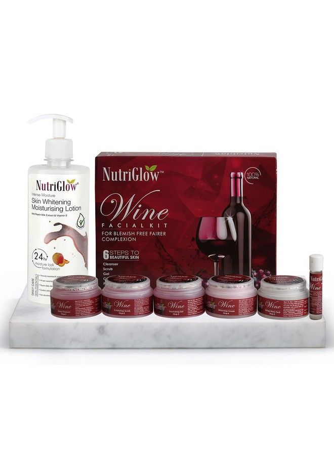 Red Wine Facial Kit (250Gm + 10Ml) & Skin Whitening Moisturizing Lotion (500 Ml) For Intense Nourishment Skin Glowing And Blemish Fade Pigmentation Pack Of 2