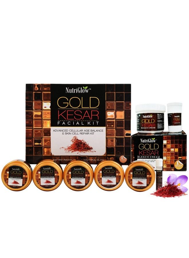 Gold Kesar Facial Kit (260 Gm) & Bleach Cream (43Gm) For Bright Nourishing Skin Lighten Facial Hair No Paraben & Sulphate Pack Of 2