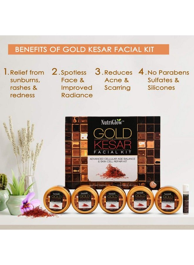 Gold Kesar Facial Kit (260 Gm) & Bleach Cream (43Gm) For Bright Nourishing Skin Lighten Facial Hair No Paraben & Sulphate Pack Of 2