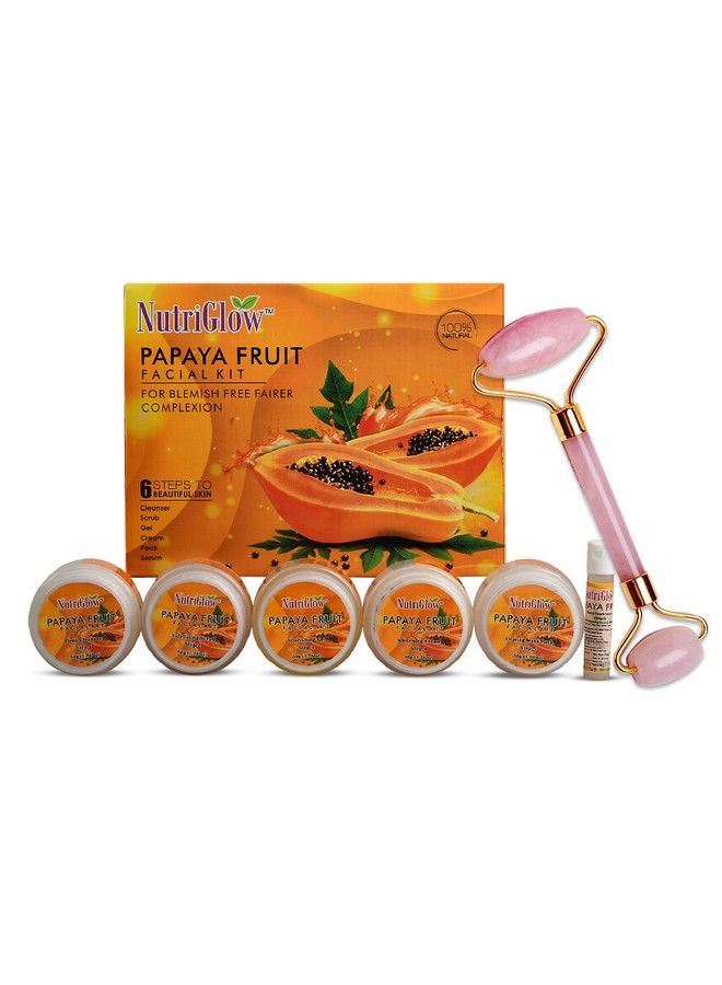 Papaya Facial Kit For Blemish Free And Fairer Skin Hydrated & Brightening Fresh Looking Skin All Skin Types No Parabens & Sulphates 250Gm+10Ml With Jade Roller