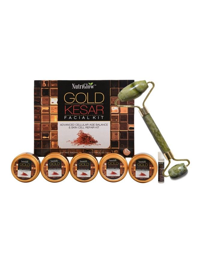 Gold Kesar Facial Kit; 6Pieces Skin Care 260Gm With Jade Roller