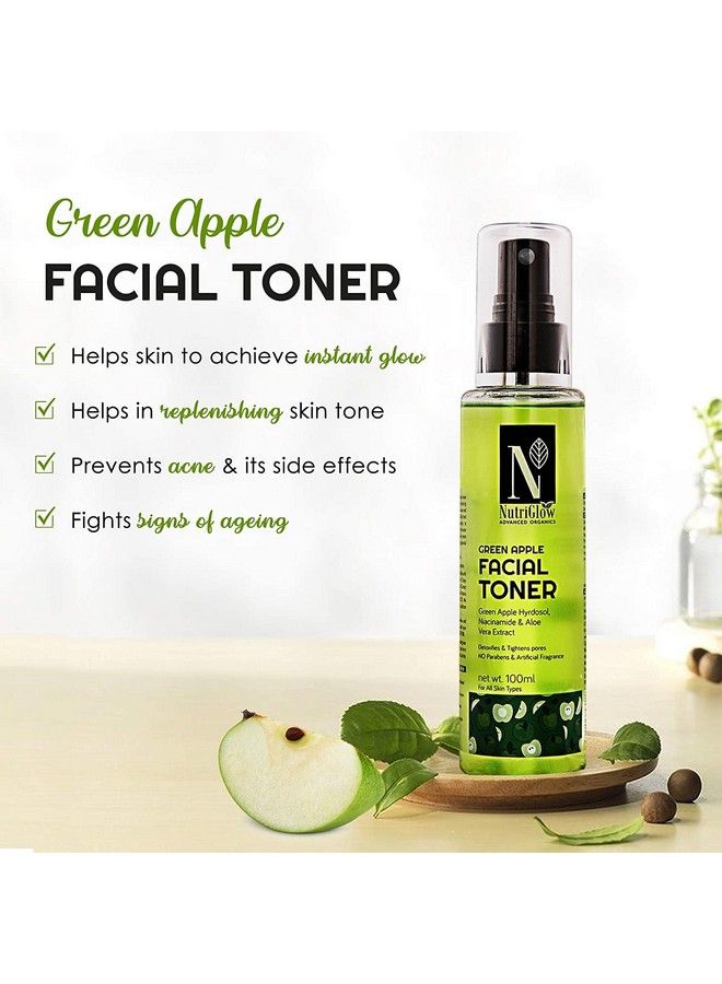 Combo Pack : Ultra Rich Green Tea Facial Kit (250 Gm) + Advanced Organics Green Apple Facial Toner (100 Ml) /Slacked Skin Tone/Tightens Pores