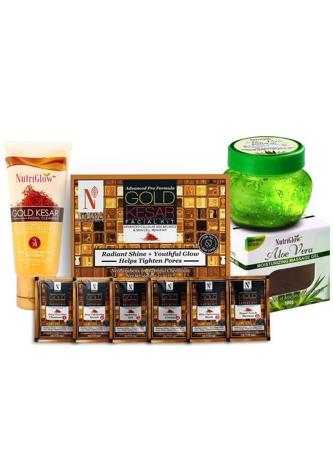 Natural'S Advanced Pro Formula Gold Kesar Facial Kit (60Gm) Aloe Vera Face Gel (100Gm) & Gold Kesar Face Wash (65Ml) For Helps Tighten Pores Helps To Removes Wrinkles Pack Of 3