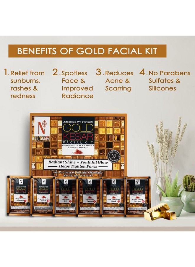 Natural'S Advanced Pro Formula Gold Kesar Facial Kit (60Gm) Aloe Vera Face Gel (100Gm) & Gold Kesar Face Wash (65Ml) For Helps Tighten Pores Helps To Removes Wrinkles Pack Of 3