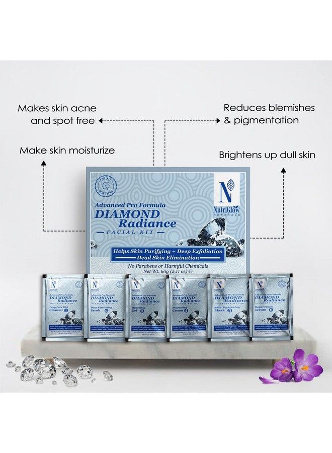 Natural'S Advance Pro Formula Diamond Radiance Gold Kesar Papaya Wine Facial Kit For Polished Radiant Skin Dark Spot Reduction & Wrinkle Free Skin 60Gm Each Pack Of 4