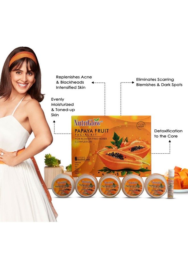 Papaya Facial Kit For Blemish Free And Fairer Skin Hydrated & Brightening Fresh Looking Skin All Skin Types No Parabens & Sulphates 250Gm+10Ml With 5 In 1 Face Masssager