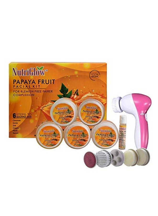 Papaya Facial Kit For Blemish Free And Fairer Skin Hydrated & Brightening Fresh Looking Skin All Skin Types No Parabens & Sulphates 250Gm+10Ml With 5 In 1 Face Masssager