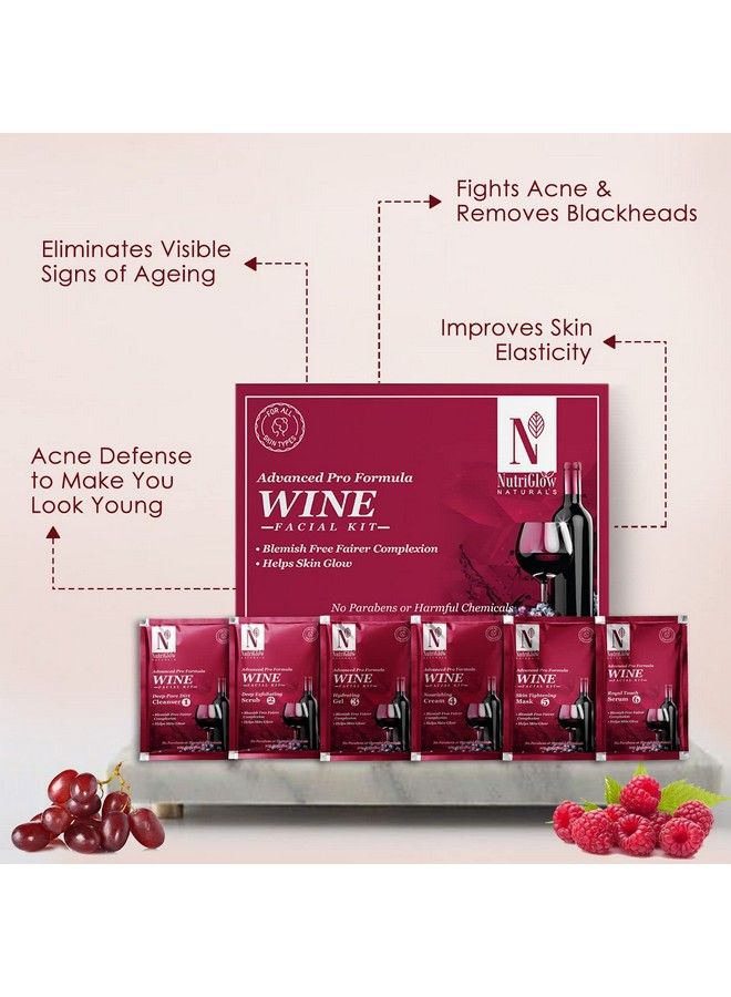 NutriGlow NATURAL'S Advanced Pro Formula Wine Facial Kit for Fairer Complexion, Hydrates & Nourishes Skin, 10gmx6 Each, Pack of 4