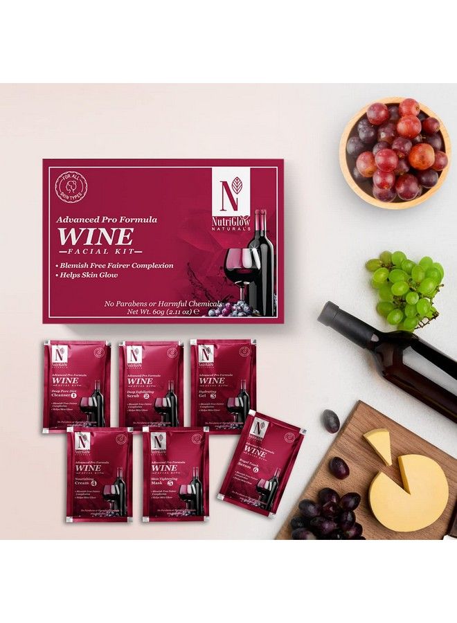 NutriGlow NATURAL'S Advanced Pro Formula Wine Facial Kit for Fairer Complexion, Hydrates & Nourishes Skin, 10gmx6 Each, Pack of 4