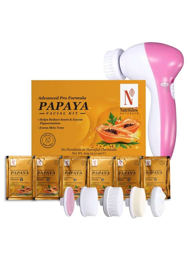 Papaya Facial Kit For Blemish Free And Fairer Skin Hydrated & Brightening Fresh Looking Skin All Skin Types No Parabens & Sulphates60Gm With 5 In 1 Face Masssager