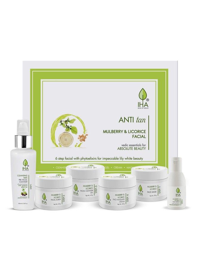 Anti Tan Facial Kit Herbal Big Facial Kit With Mulberry And Licorice Tan Removal Radiant And Glowing Skin Face Cleanup Kit For Normal To Dry Skin (Combo Of 6)