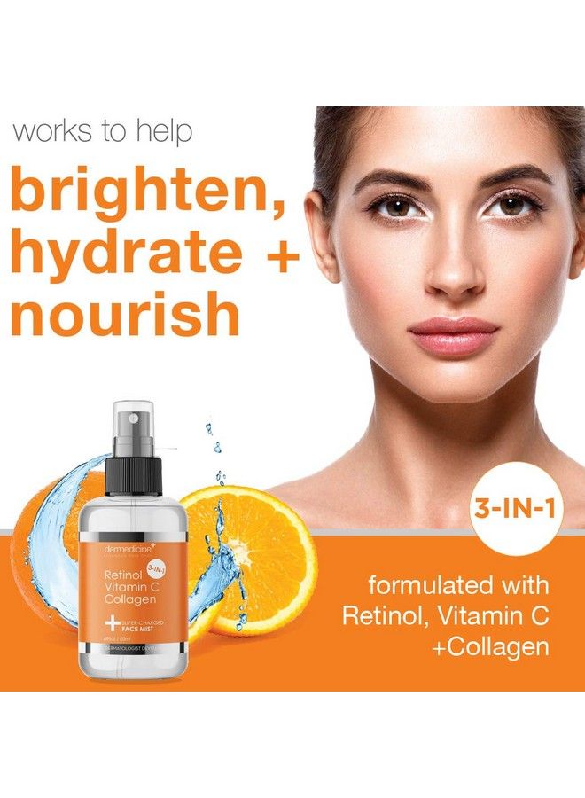 3 In 1 Supercharged Antiaging Face Mist W/Retinol Vitamin C + Collagen | Hydrates Refreshes & Brightens For A More Glowing Complexion | 4 Fl Oz 120 Ml