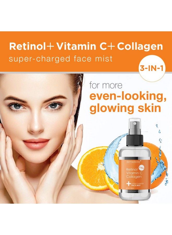 3 In 1 Supercharged Antiaging Face Mist W/Retinol Vitamin C + Collagen | Hydrates Refreshes & Brightens For A More Glowing Complexion | 4 Fl Oz 120 Ml