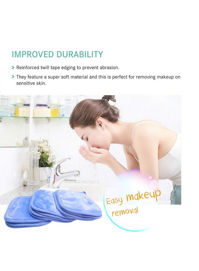 | Reusable Makeup Remover Cloth 6 X 6 In 12 Pack Microfiber Washable Facial Cleansing Towel For All Skin Types With Laundry Bag Natural Ecofriendly Makeup Remover Towel (Blue)