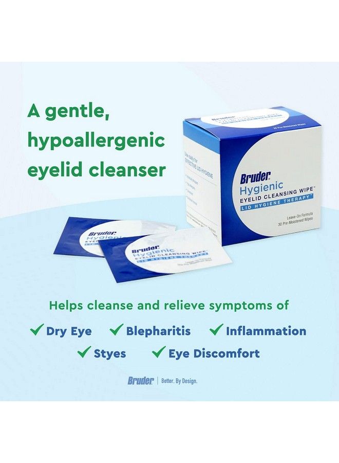 Hygienic Eyelid Cleansing Wipes | Rinsefree Exfoliating Wipes Remove Excess Oil And Debris From Eyelids & Lashes | Remove Make Up & Oil L Eye Care L Eye Cleanse L Nonallergenic L 30 Count Box