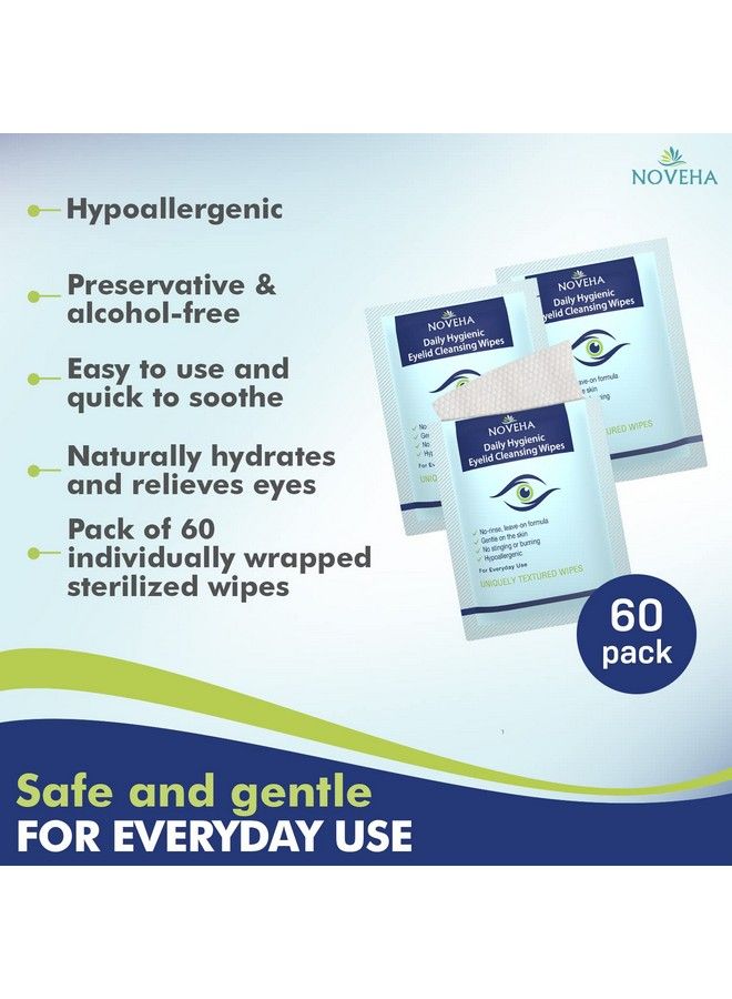 Daily Hygienic Eyelid & Lash Wipes | For Blepharitis & Itchy Eyes Demodex | Box Of 60 Individually Wrapped Eyelash Wipes Natural Makeup Remover & Daily Cleanser