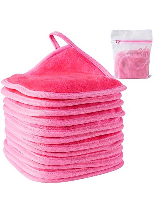 ; Reusable Makeup Remover Cloth 6 X 6 In 12 Pack Microfiber Washable Facial Cleansing Towel For All Skin Types With Laundry Bag Natural Ecofriendly Makeup Remover Towel (Pink)