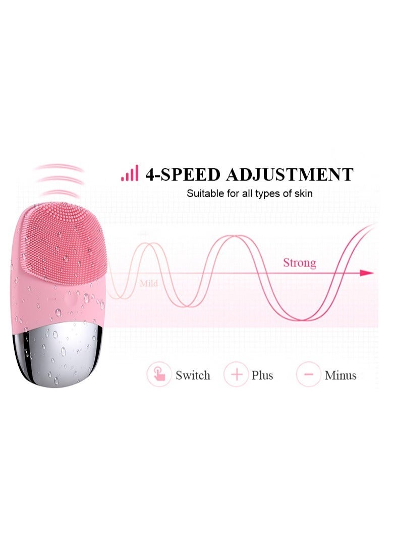 Facial Cleansing Brush 3-in-1 Electric Silicone Face Scrubber + Ice Mold Ice Maker for Face with Anti-Leak& Drip System, Contour Cube Ice Roller