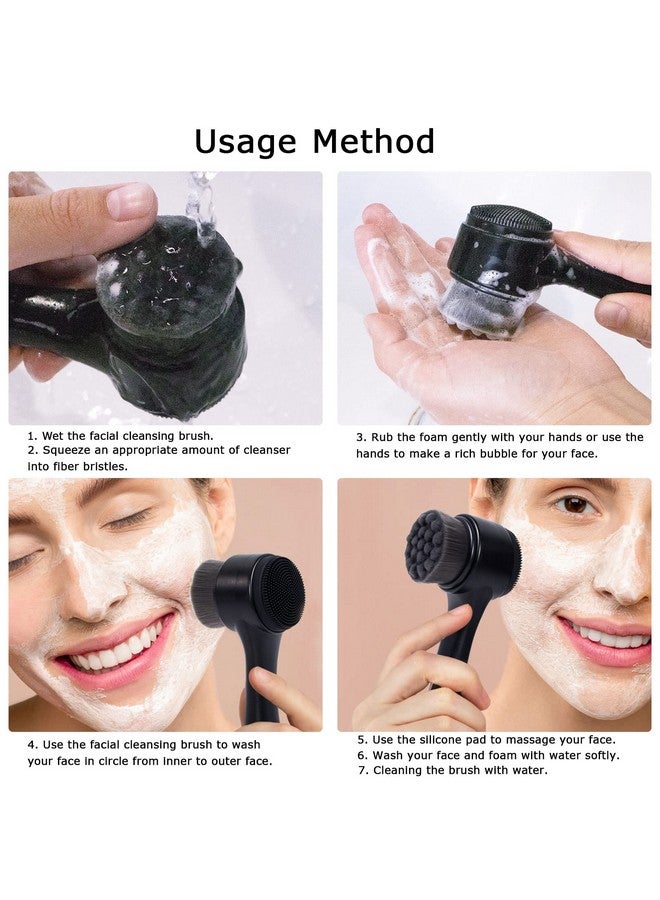 Face Brush 2 In 1 Facial Cleansing Exfoliating Brush With Ultra Fine Soft Bamboo Charcoal Fiber For Pore Deep Cleansing Silicone Double Side Face Wash Scrub Brush For Skin Care