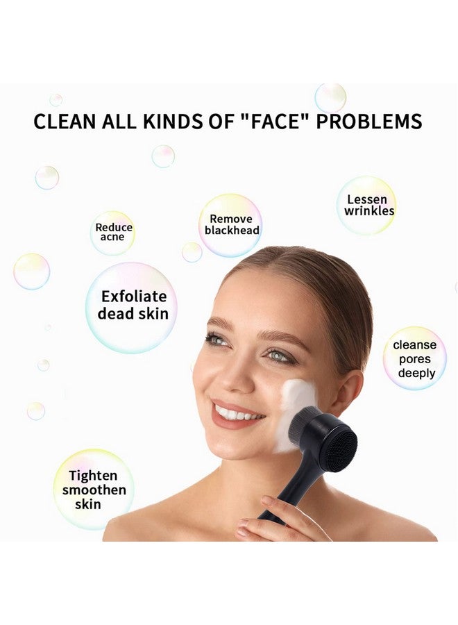 Face Brush 2 In 1 Facial Cleansing Exfoliating Brush With Ultra Fine Soft Bamboo Charcoal Fiber For Pore Deep Cleansing Silicone Double Side Face Wash Scrub Brush For Skin Care
