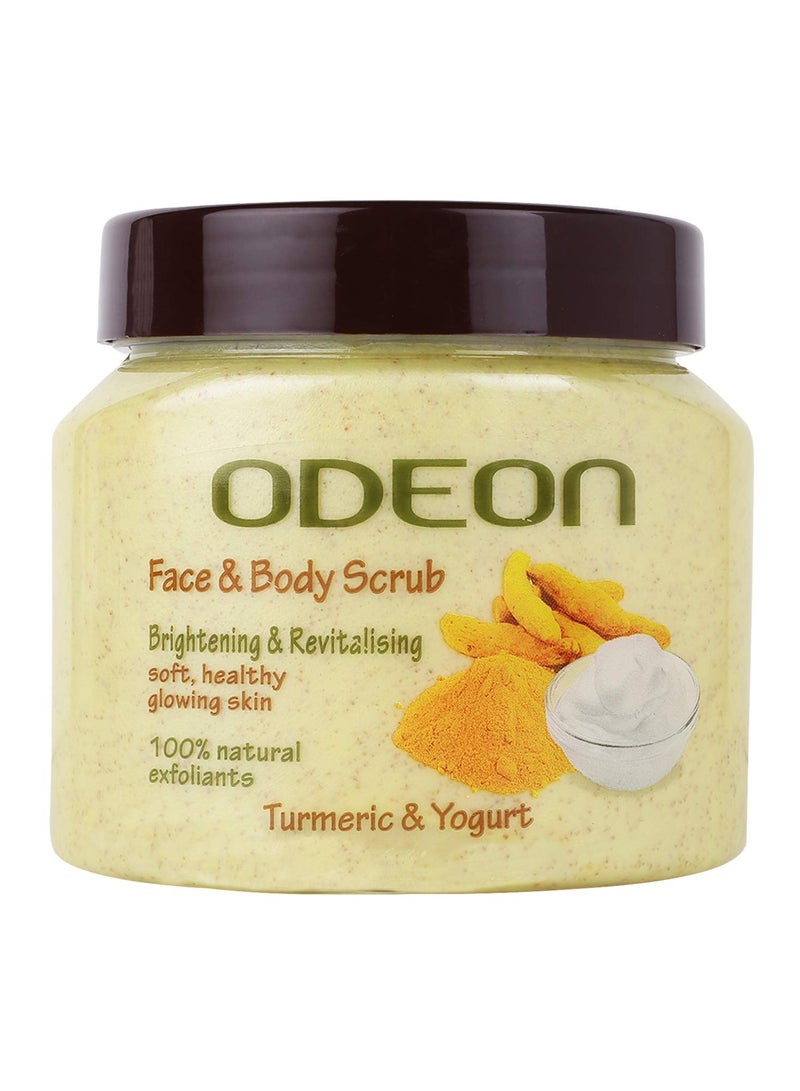 ODEON Turmeric and Yogurt Body Scrub (300ml) Face Scrub for Acne Prone Skin Gentle Exfoliating Scrub Reduce Dark Spots Face Scrub for Natural Skin Brightness and Revitalization