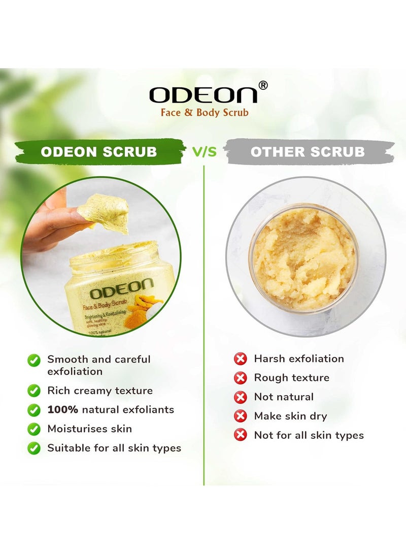 ODEON Turmeric and Yogurt Body Scrub (300ml) Face Scrub for Acne Prone Skin Gentle Exfoliating Scrub Reduce Dark Spots Face Scrub for Natural Skin Brightness and Revitalization