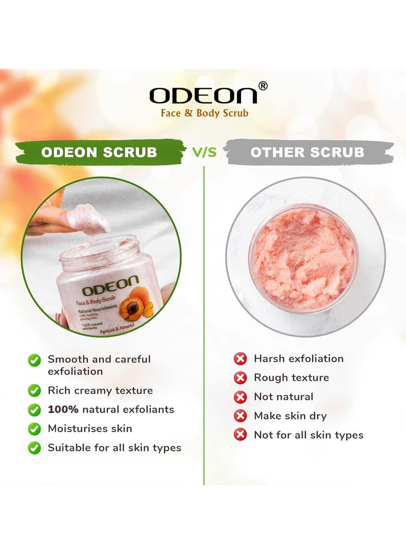 Odeon Apricot and Almond Body Scrub (300ml) Exfoliating Body Scrub for Even and Glowing Skin Reduce Fine Lines Nutrient-Rich Almond Oil Scrub Gentle Exfoliating Face Scrub