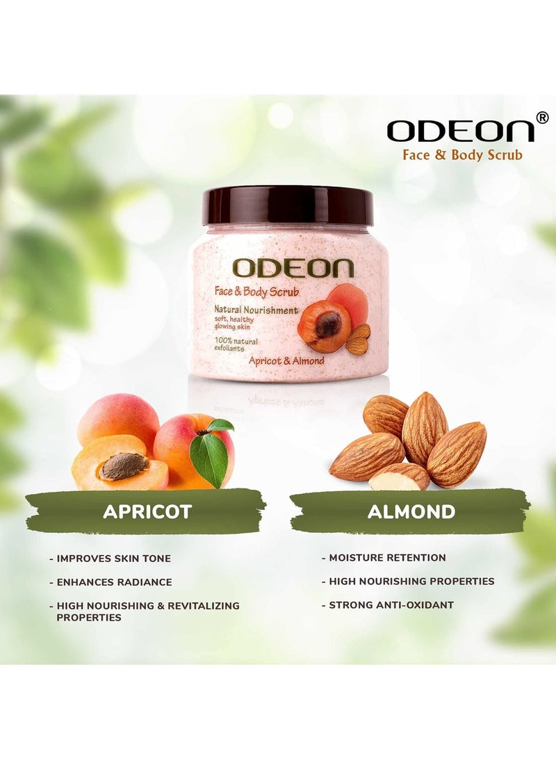 Odeon Apricot and Almond Body Scrub (300ml) Exfoliating Body Scrub for Even and Glowing Skin Reduce Fine Lines Nutrient-Rich Almond Oil Scrub Gentle Exfoliating Face Scrub