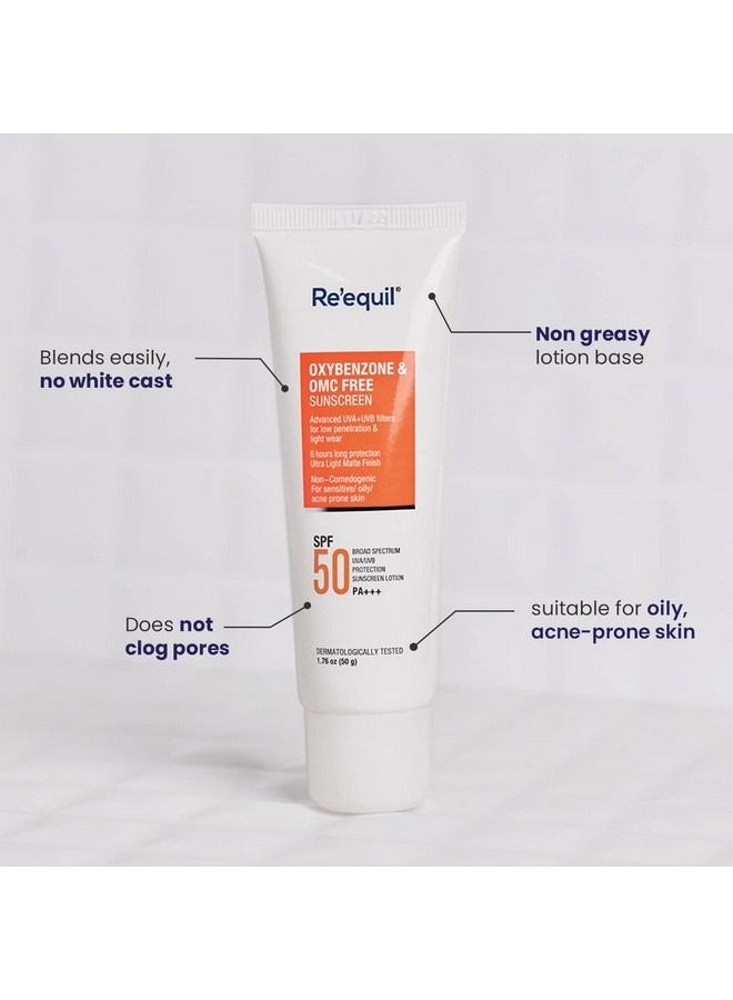 Oxybenzone and OMC Free Sunscreen For Oily, Sensitive & Acne Prone Skin, SPF 50 PA+++ - 50g