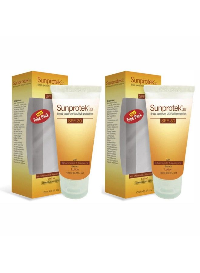 Sunprotek Broad Spectrum Sunscreen With Spf 30+ Body & Face Lotion Protects From Harmful Uva/Uvb Sun Rays Antipollution Lightweight Matte Finish Repairs Sun Burn Sun Tan 100 Ml(Pack Of 2)