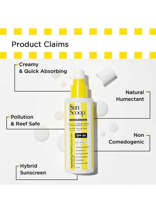 Hydrating Face & Body Fluid Sunscreen ; Spf 60 Pa++++ ; Uv Filter Zinc Oxide ; Rosemary Aloe Vera & Chamomile Extracts ; Broad Spectrum No White Cast Noncomedogenic Quick Absorbing ; 125Ml